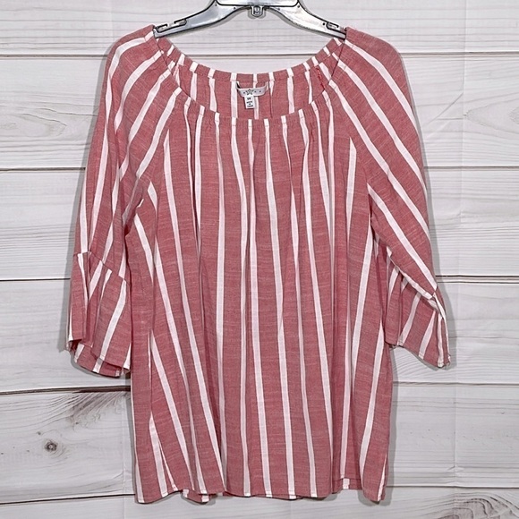 Fever Tops - Red & White Striped Off the Shoulder Boho Fever Top Size 1X